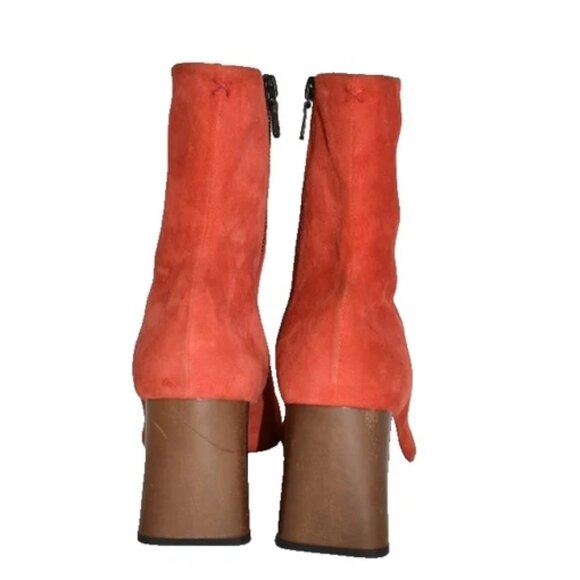 $575 RAG & BONE Fei Ankle Boot SUEDE RED FLARED BLOCK HEEL SOCK 38 (DC11) - Picture 6 of 8